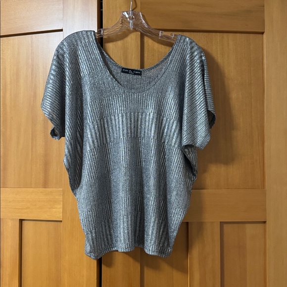 Kim & Cami Shiny Silver Knit Top, medium - Picture 1 of 4